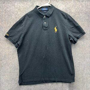 Polo Ralph Lauren Polo Shirt Mens Large Black Big Pony Mesh Preppy Classic Gold